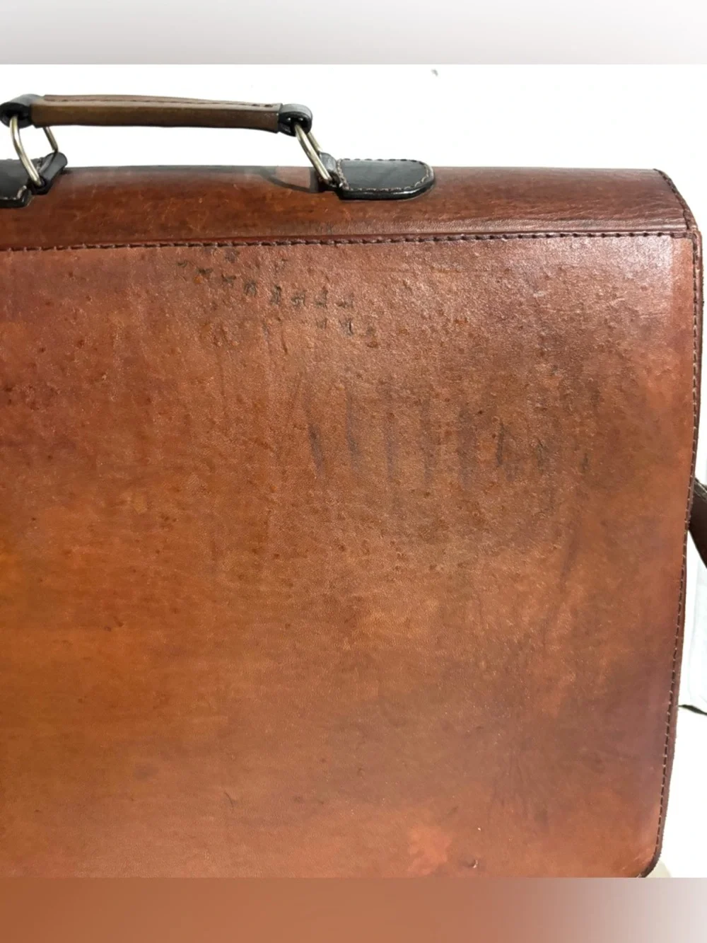Vintage unisex Brown Leather Messenger Bag with Multicolor Woven Panel